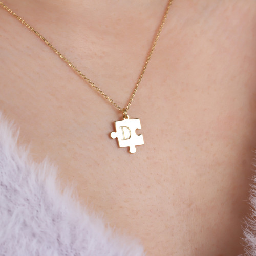 Glorria Kişiye Özel Harfli Puzzle Gümüş Kolye