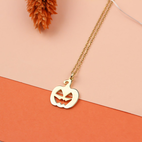 Glorria Kişiye Özel Halloween Bal Kabağı Gümüş Kolye