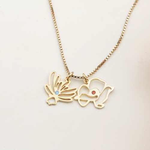 Glorria Gümüş Kişiye Özel Doğum Çiçeği ve Doğum Taşı Küp Zincir Kolye