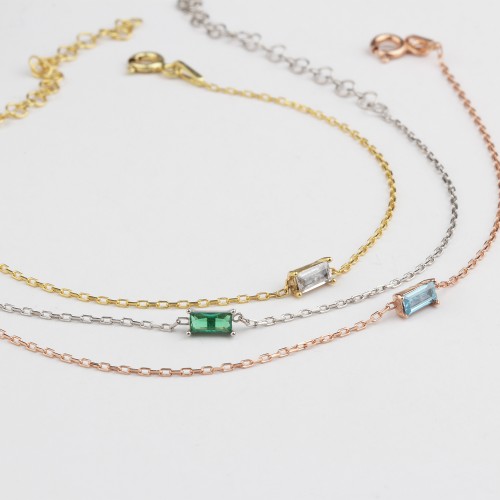 Glorria Gümüş Kişiye Özel Doğum Taşlı Baget Bileklik