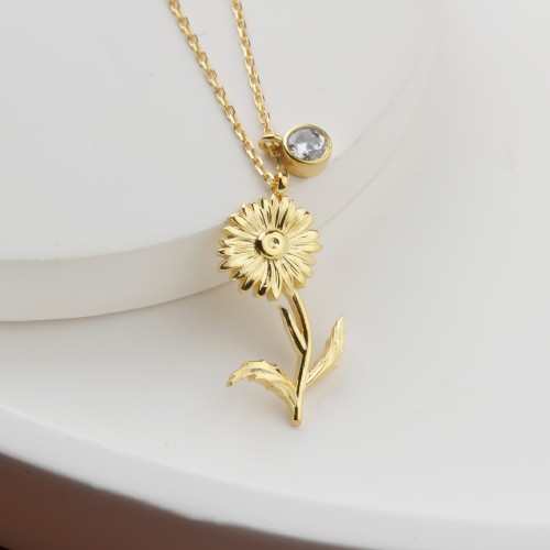 Glorria Gümüş Kişiye Özel Doğum Çiçeği ve Doğum Taşı Kolye