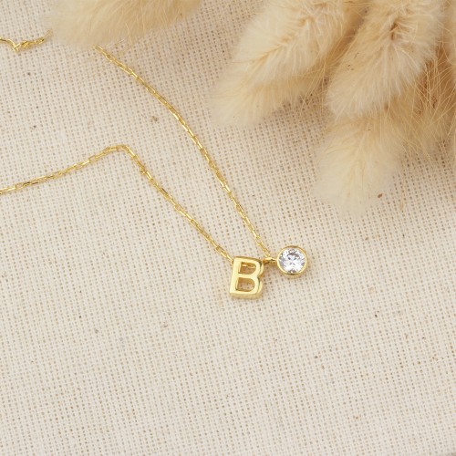 Glorria Gümüş Kişiye Özel Doğum Taşlı Harf Kolye