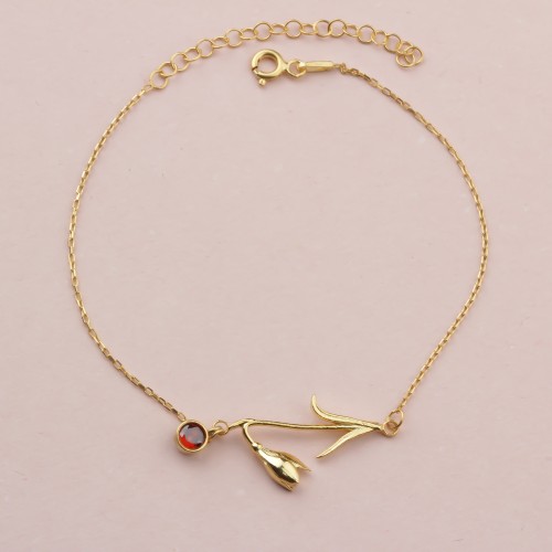 Glorria Gümüş Kişiye Özel Doğum Çiçeği ve Doğum Taşı Bileklik