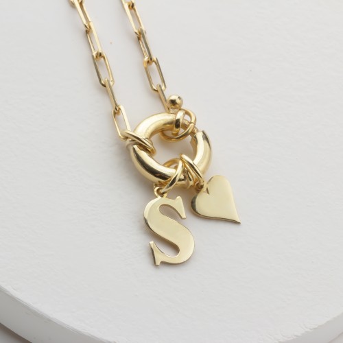 Glorria Gümüş Kişiye Özel Harfli Charm Simit Kilitli Ataç Kolye