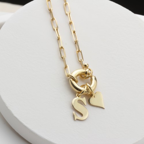 Glorria Gümüş Kişiye Özel Harfli Charm Simit Kilitli Ataç Kolye