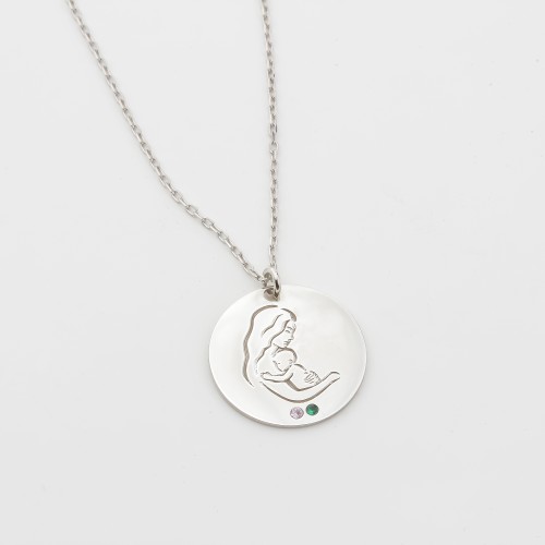 Glorria Gümüş Kişiye Özel Doğum Taşlı Anne Bebek Kolye