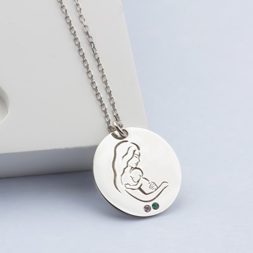 Glorria Gümüş Kişiye Özel Doğum Taşlı Anne Bebek Kolye