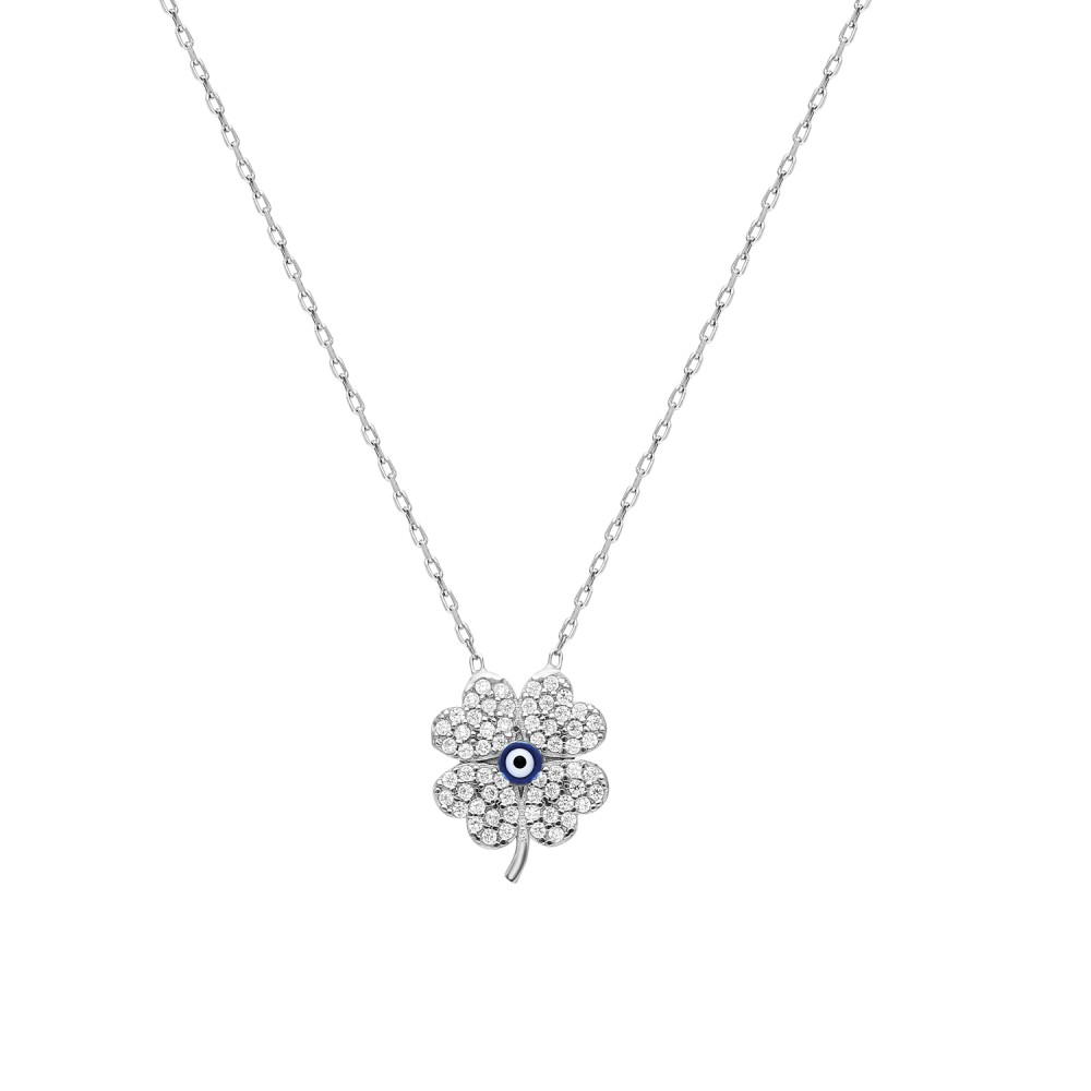 Glorria Silver Evil Eye Clover Necklace Glorria Silver Evil Eye Clover Necklace