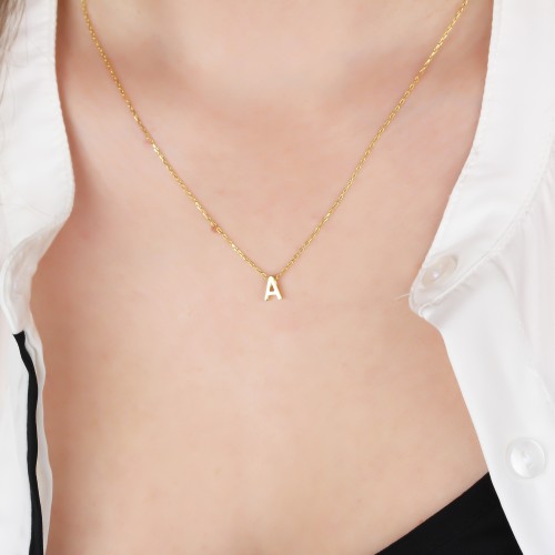 Glorria Gümüş 3 Boyutlu Minimalist A Harfi Kolye