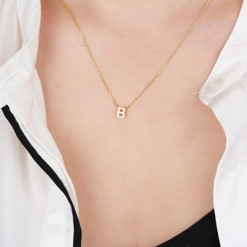 Glorria Gümüş 3 Boyutlu Minimalist B Harfi Kolye