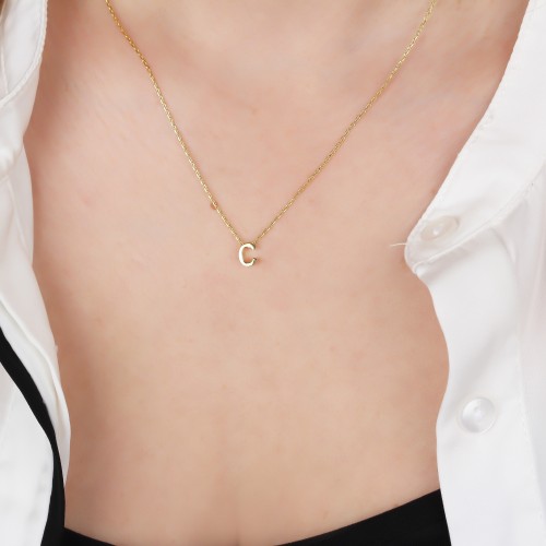 Glorria Gümüş 3 Boyutlu Minimalist C Harfi Kolye
