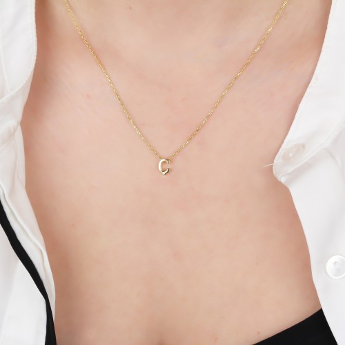 Glorria Gümüş 3 Boyutlu Minimalist Ç Harfi Kolye