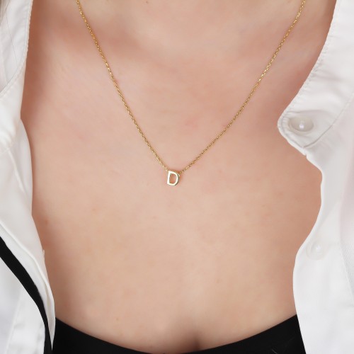 Glorria Gümüş 3 Boyutlu Minimalist D Harfi Kolye
