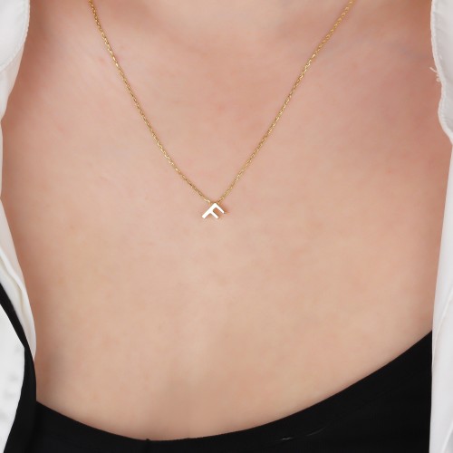 Glorria Gümüş 3 Boyutlu Minimalist F Harfi Kolye