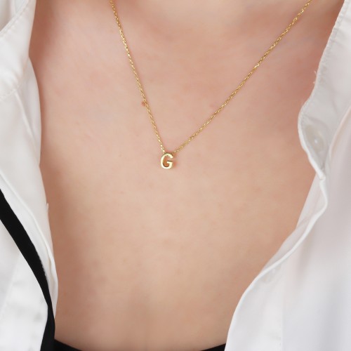Glorria Gümüş 3 Boyutlu Minimalist G Harfi Kolye