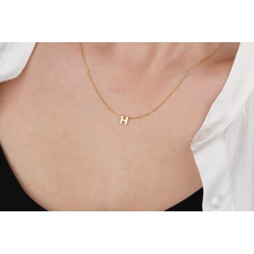 Glorria Gümüş 3 Boyutlu Minimalist H Harfi Kolye