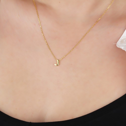 Glorria Gümüş 3 Boyutlu Minimalist J Harfi Kolye