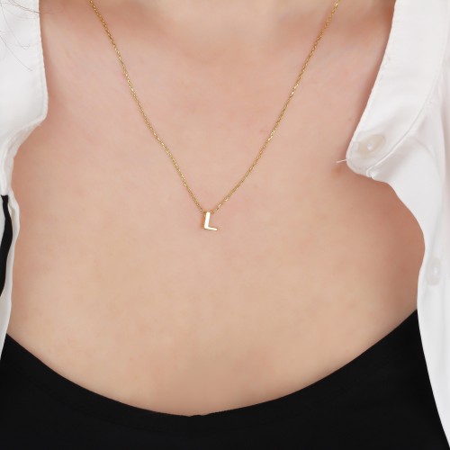 Glorria Gümüş 3 Boyutlu Minimalist L Harfi Kolye