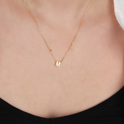 Glorria Gümüş 3 Boyutlu Minimalist M Harfi Kolye