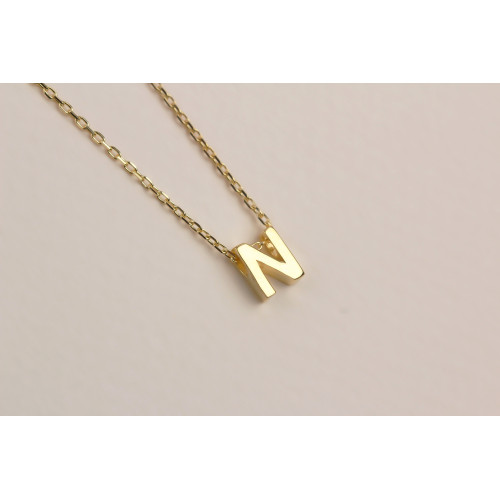 Glorria Gümüş 3 Boyutlu Minimalist N Harfi Kolye