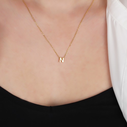 Glorria Gümüş 3 Boyutlu Minimalist N Harfi Kolye