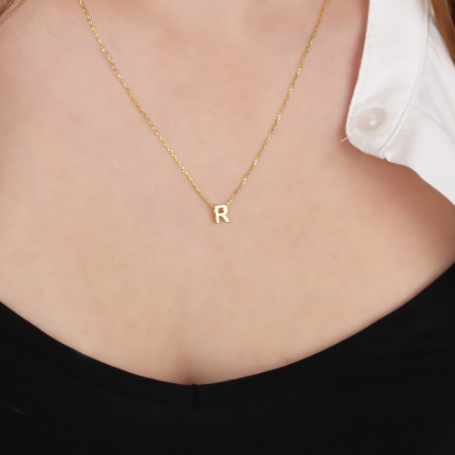 Glorria Gümüş 3 Boyutlu Minimalist R Harfi Kolye
