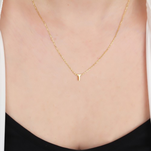 Glorria Gümüş 3 Boyutlu Minimalist T Harfi Kolye
