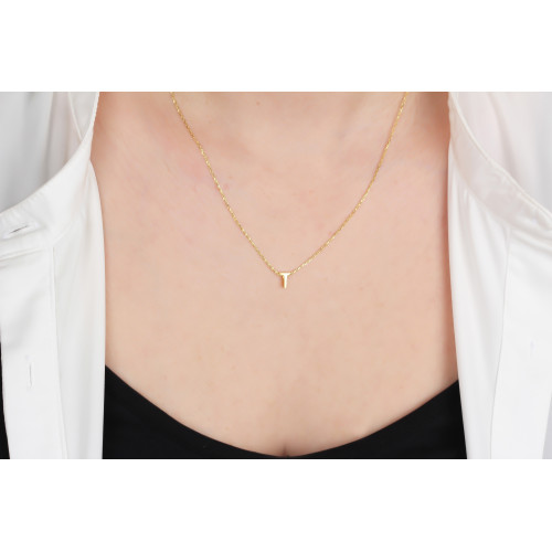 Glorria Gümüş 3 Boyutlu Minimalist T Harfi Kolye