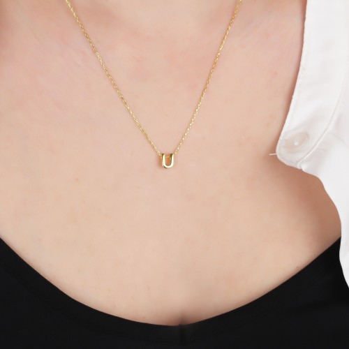 Glorria Gümüş 3 Boyutlu Minimalist U Harfi Kolye