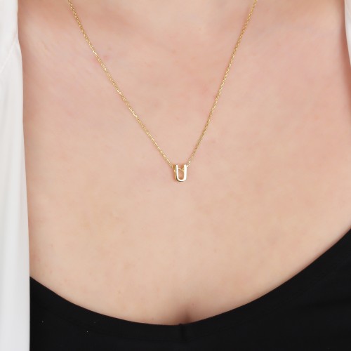 Glorria Gümüş 3 Boyutlu Minimalist Ü Harfi Kolye