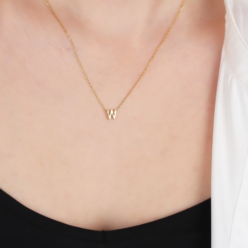 Glorria Gümüş 3 Boyutlu Minimalist W Harfi Kolye