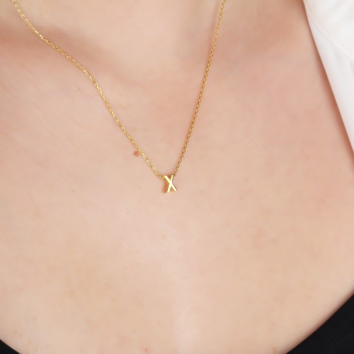 Glorria Gümüş 3 Boyutlu Minimalist X Harfi Kolye