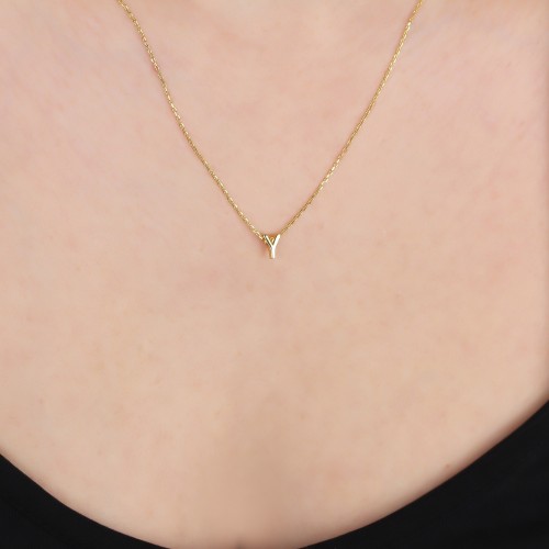 Glorria Gümüş 3 Boyutlu Minimalist Y Harfi Kolye