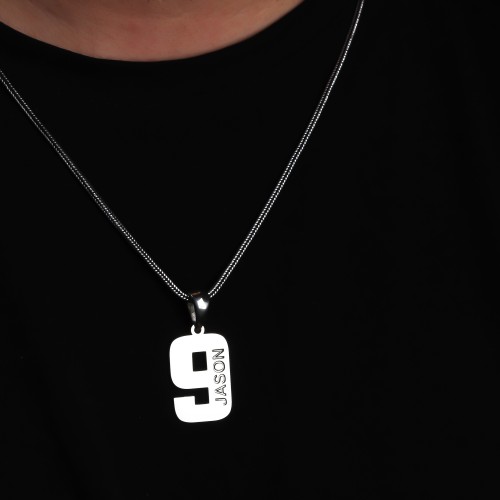 Glorria Erkek Kişiye Özel İsimli Rakam Gümüş Kolye