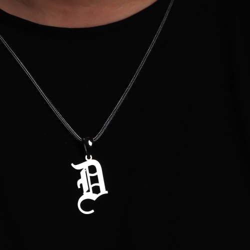 Glorria Erkek Kişiye Özel Gothic Harf Gümüş Kolye