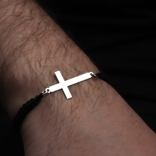 Glorria Erkek Siyah İpli Haç Gümüş Bileklik Glorria Erkek Siyah İpli Haç Gümüş Bileklik