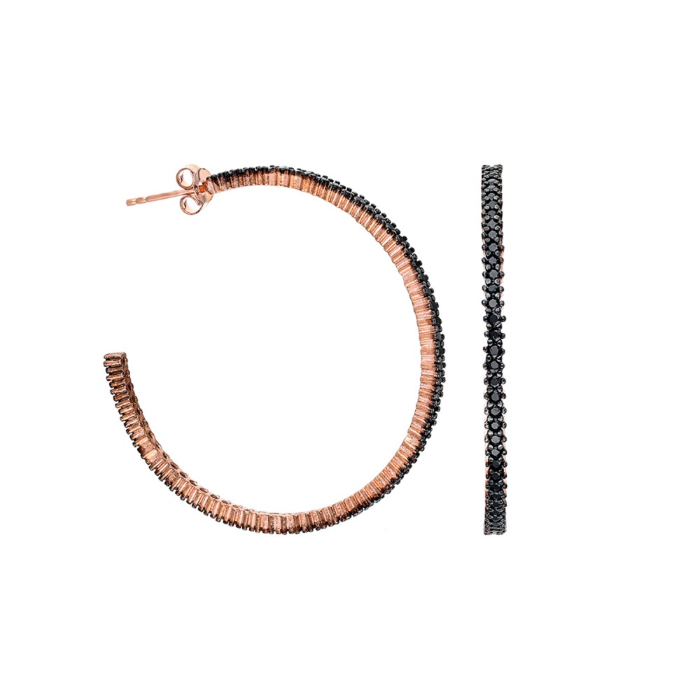 Glorria Gümüş 4 cm Siyah Taşlı Halka Küpe Glorria Gümüş 4 cm Siyah Taşlı Halka Küpe