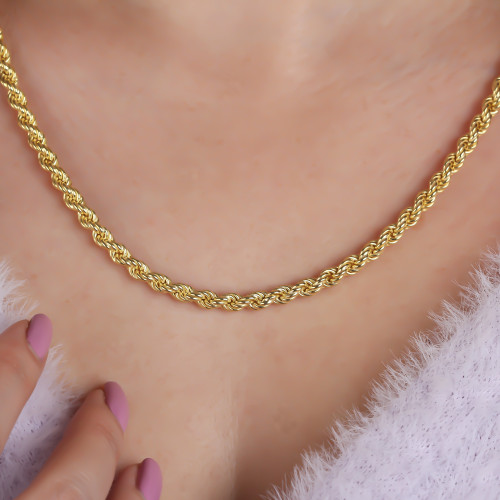 Glorria Gümüş 4 mm Halat Burgu Zincir Kolye Glorria Gümüş 4 mm Halat Burgu Zincir Kolye