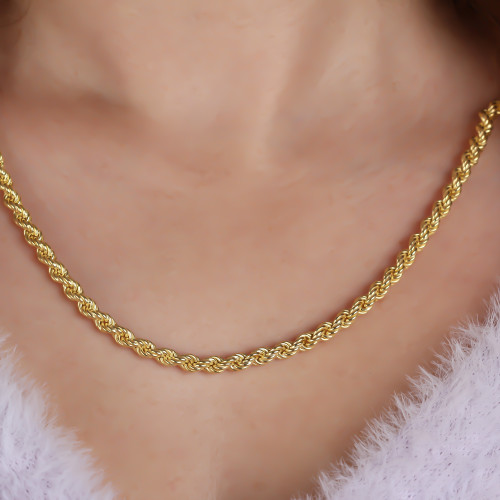 Glorria Gümüş 4 mm Halat Burgu Zincir Kolye