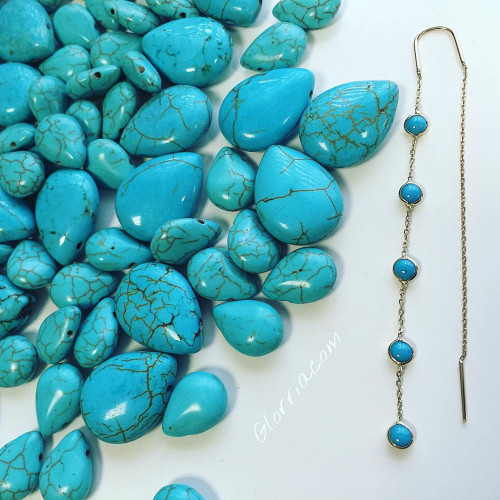 Glorria Altın Firuze Taşlı Sallantı Küpe Glorria Altın Firuze Taşlı Sallantı Küpe