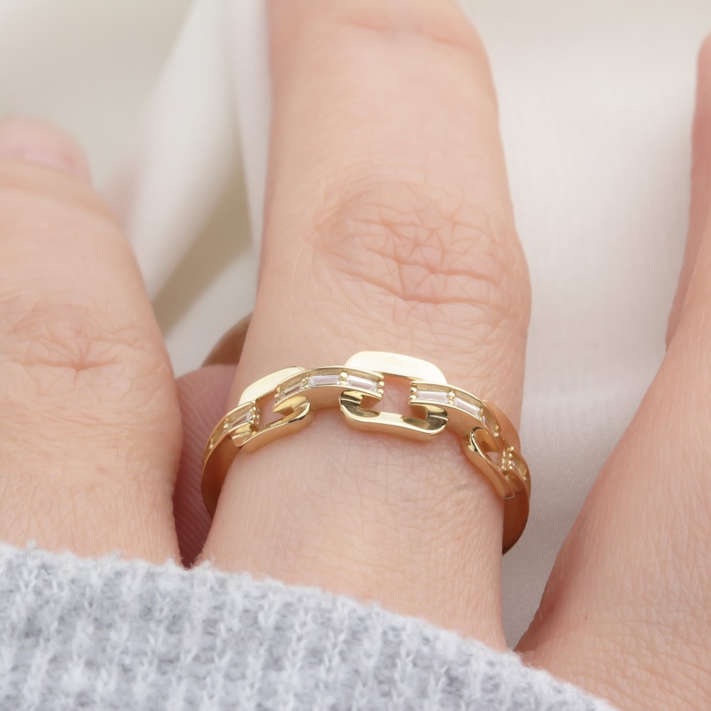 Glorria Altın Taşlı Zincir Yüzük