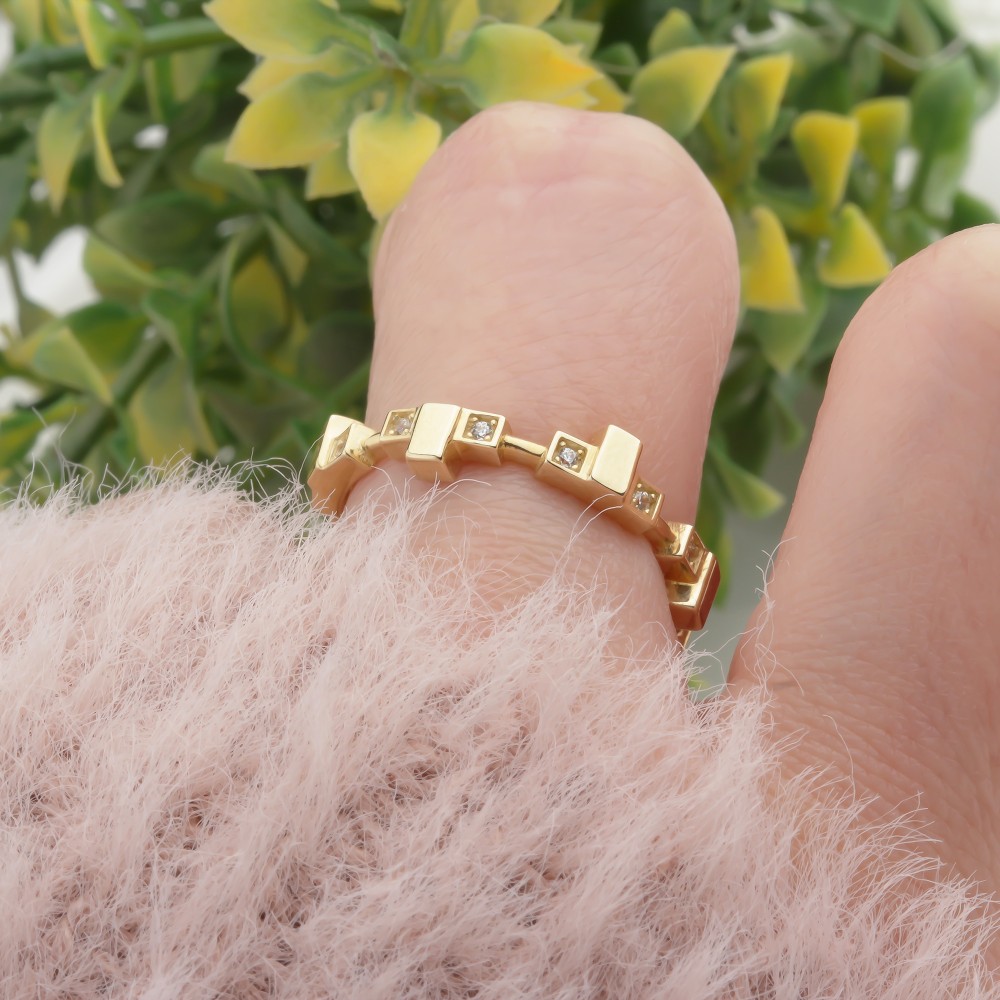 Glorria Altın Taşlı Asimetrik Yüzük