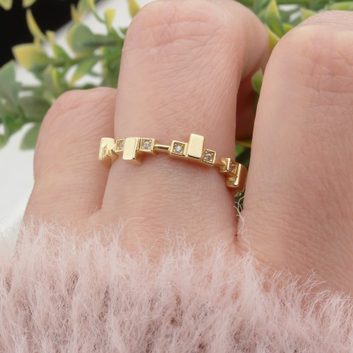 Glorria Altın Taşlı Asimetrik Yüzük