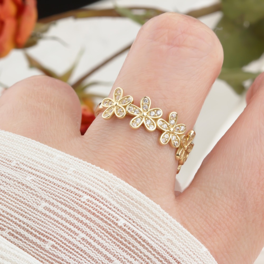 Glorria Altın Taşlı Çiçek Yüzük