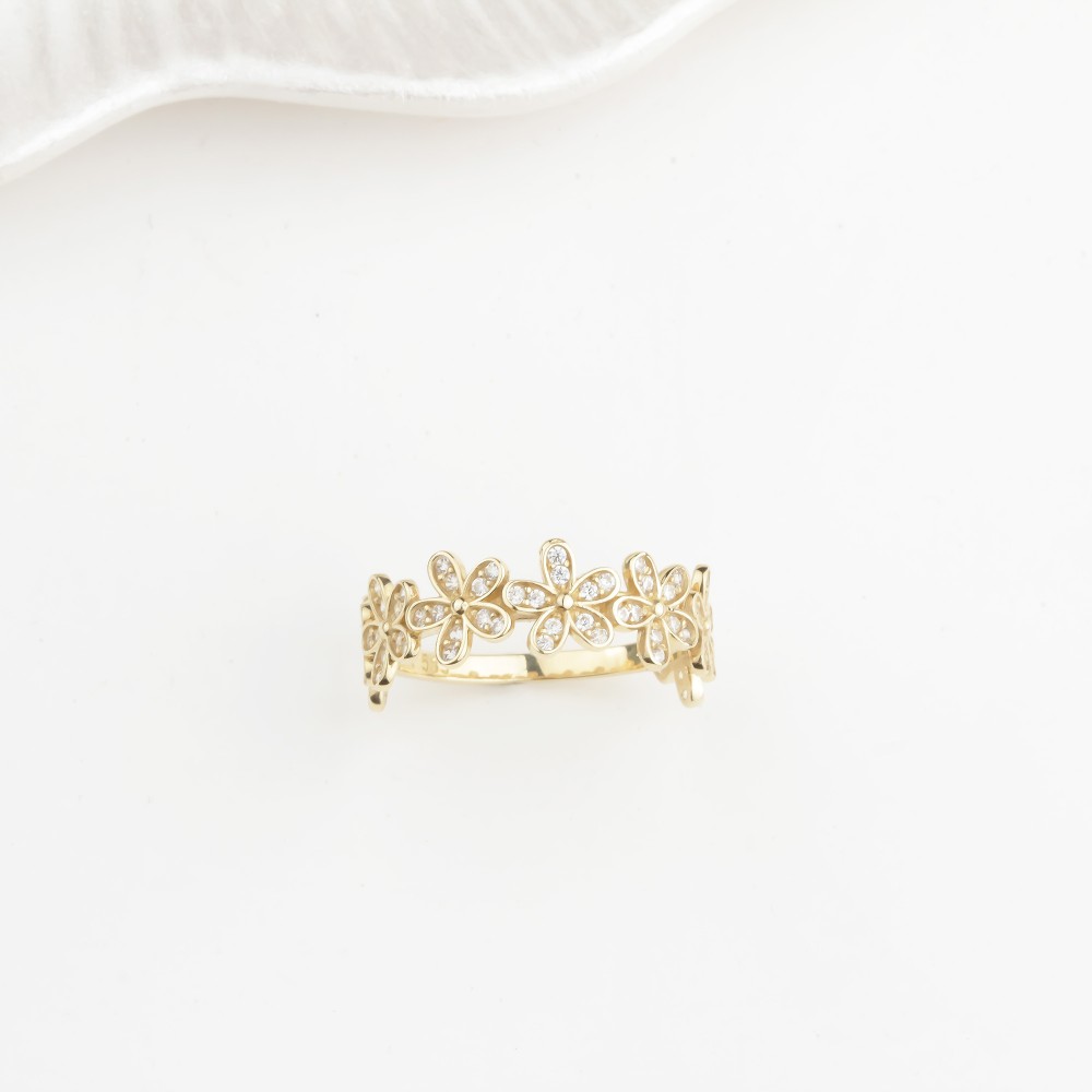 Glorria Altın Taşlı Çiçek Yüzük