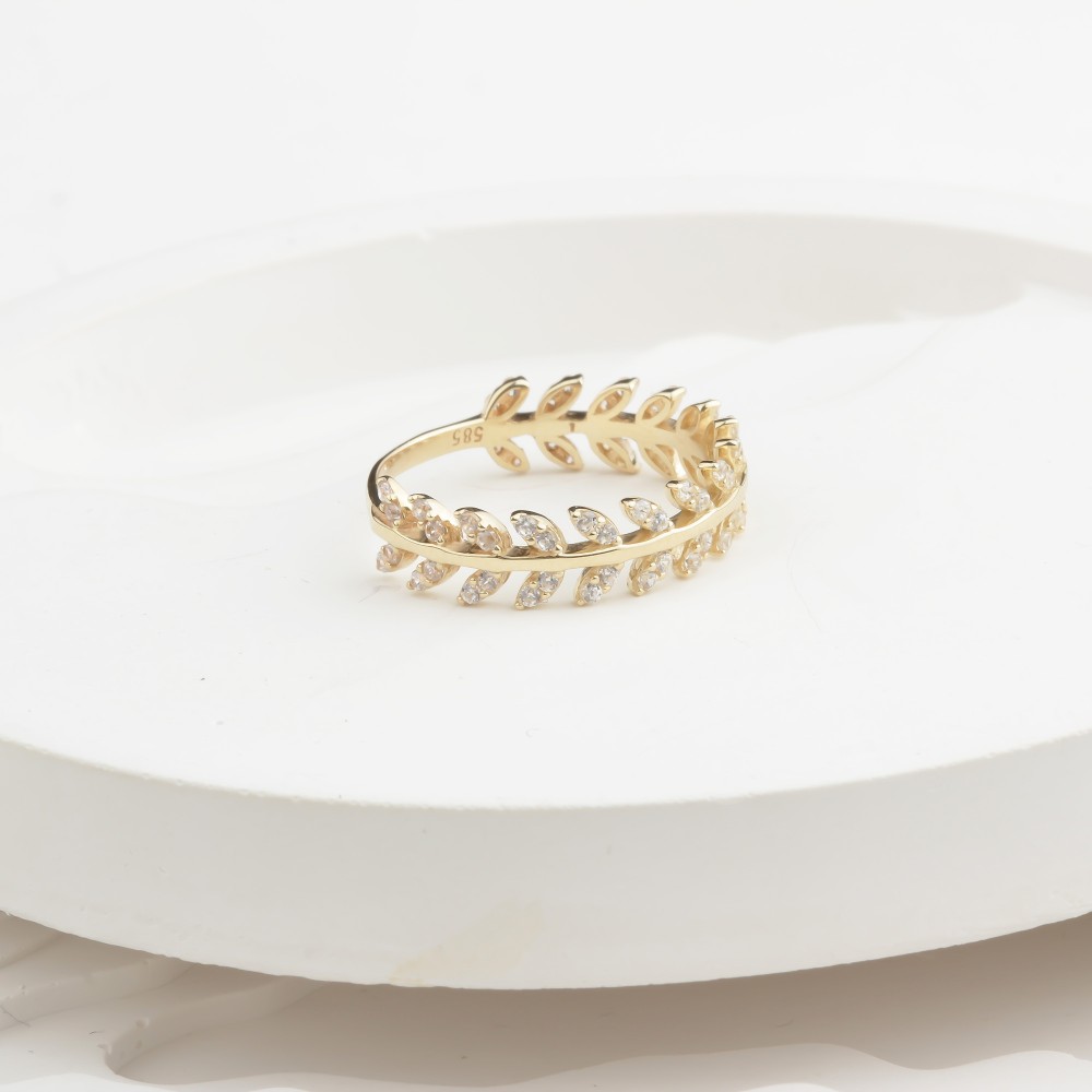 Glorria Altın Taşlı Yaprak Yüzük