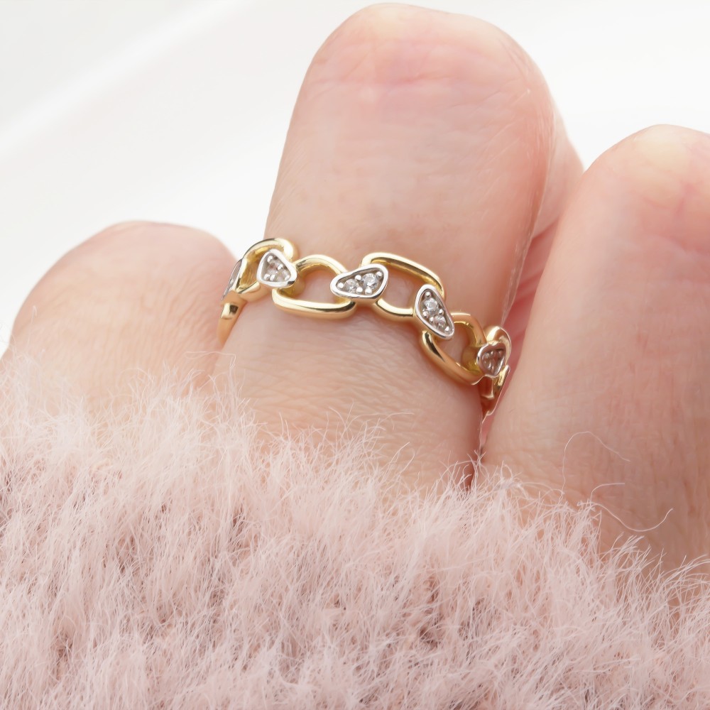 Glorria Altın Taşlı Asimetrik Yüzük