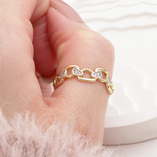 Glorria Altın Taşlı Asimetrik Yüzük