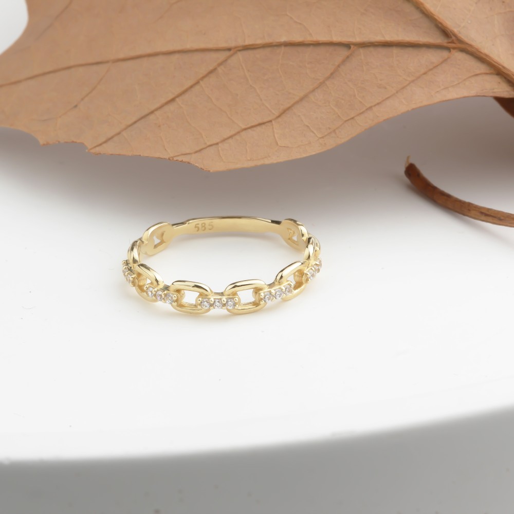 Glorria Altın Taşlı Zincir Yüzük