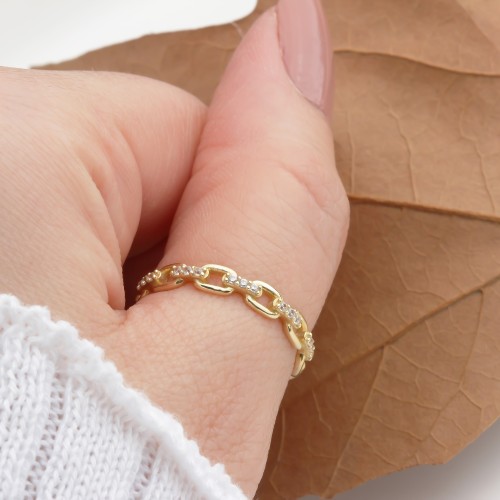 Glorria Altın Taşlı Zincir Yüzük